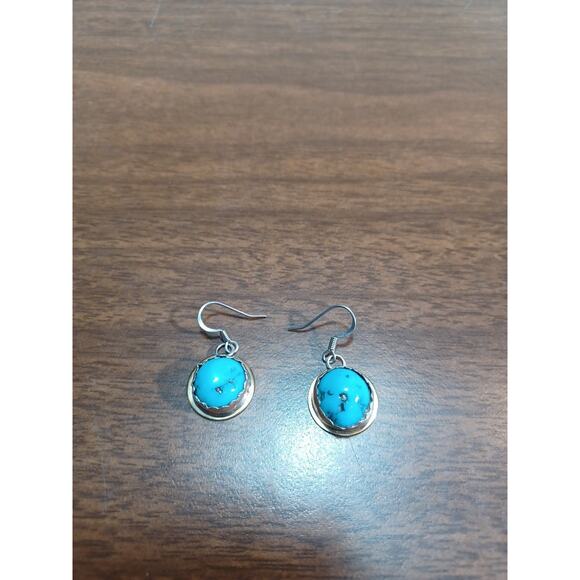 Native American Sterling Silver Turquoise Earrings Set Marked F.C Cowgirl Beauty - Picture 1 of 9